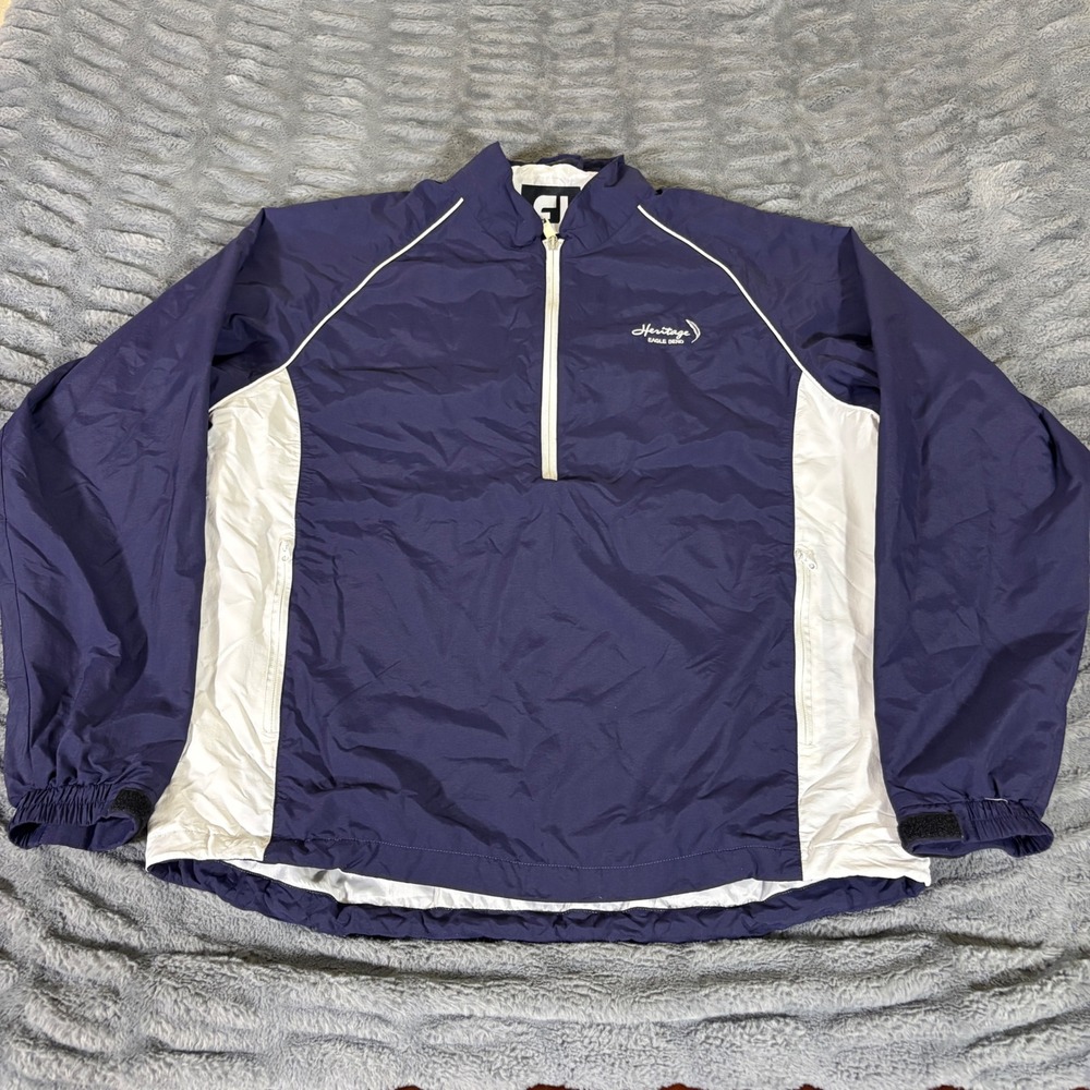 FootJoy Mens Large Navy Blue 1/2 Zip Windbreaker Jacket Heritage Eagle Bend